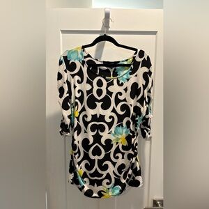 Alfani Black and White Top with Blue and Yellow Accents